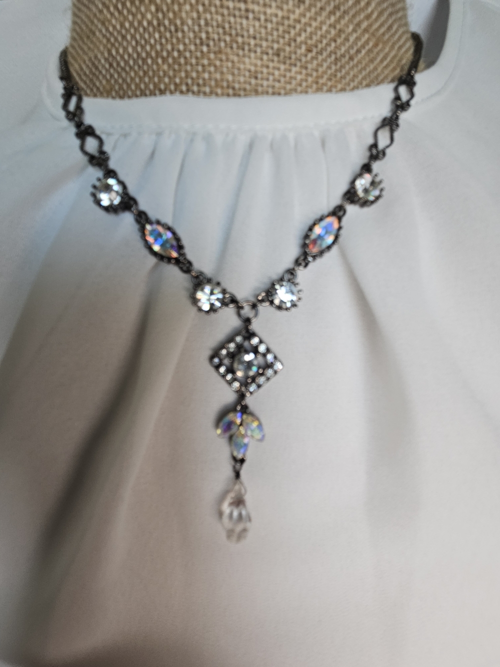 Crystal Drop Pendant Necklace - Iridescent Crystal - Unbranded